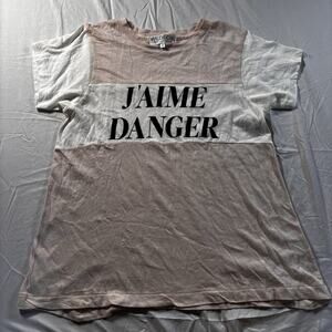 WILDFOX J'aime Danger Colorblock Short Sleeve Graphic T Shirt Tee Women's S